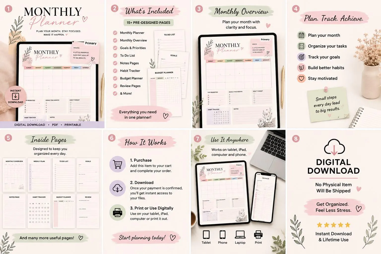 Monthly Planner Printable - Plan - Focus - Achıeve - image 3
