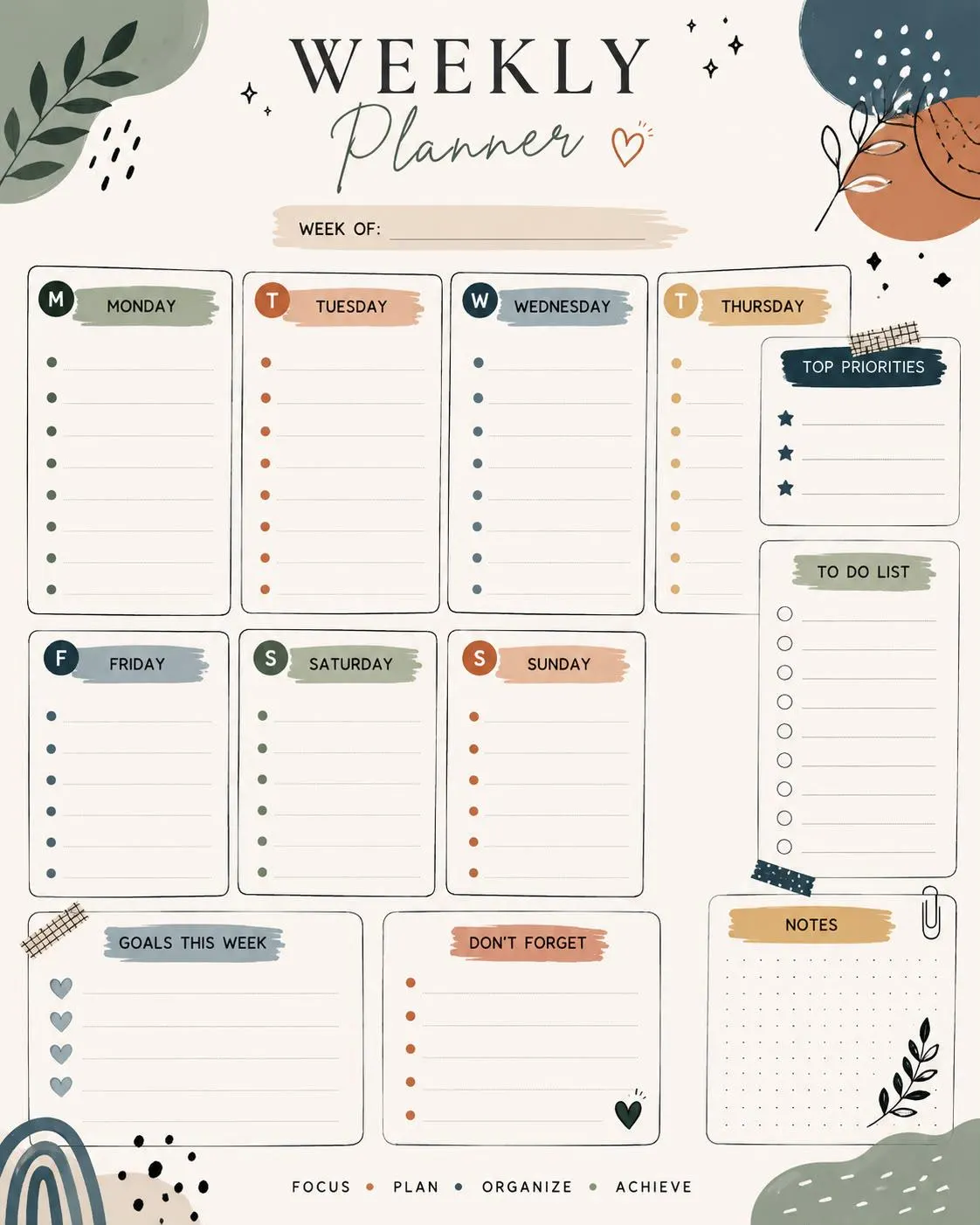 Weekly Planner Printable | Modern Goals Organizer (Digital Download)