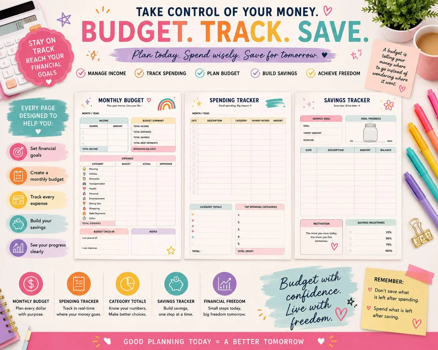 2027 Colorful Life & Monthly Planner | Goals, Budget, Habits (PDF Download) - image 5