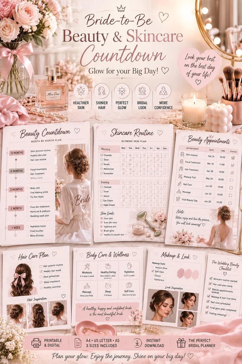 2027 Bride-to-Be Planner | Wedding Countdown, Beauty, Dress, Bachelorette (PDF Download) - image 3