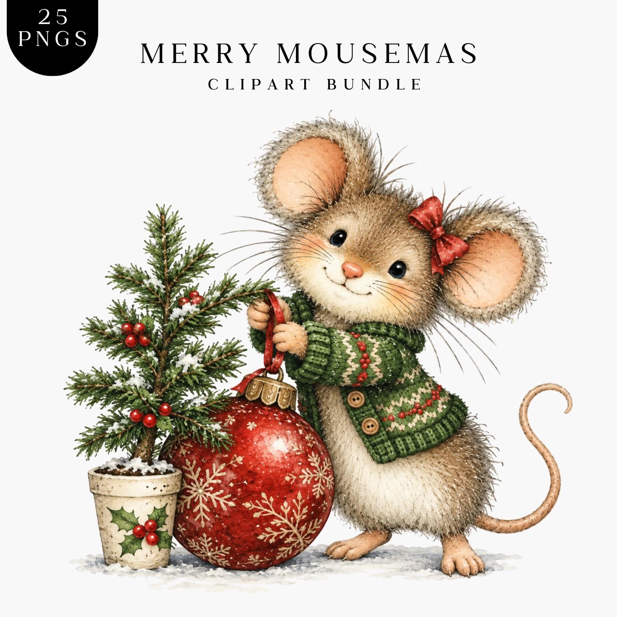 Christmas Mouse PNG Bundle, Watercolour Mice Clip Art, Whimsical Holiday Animal Graphics, Digital Download