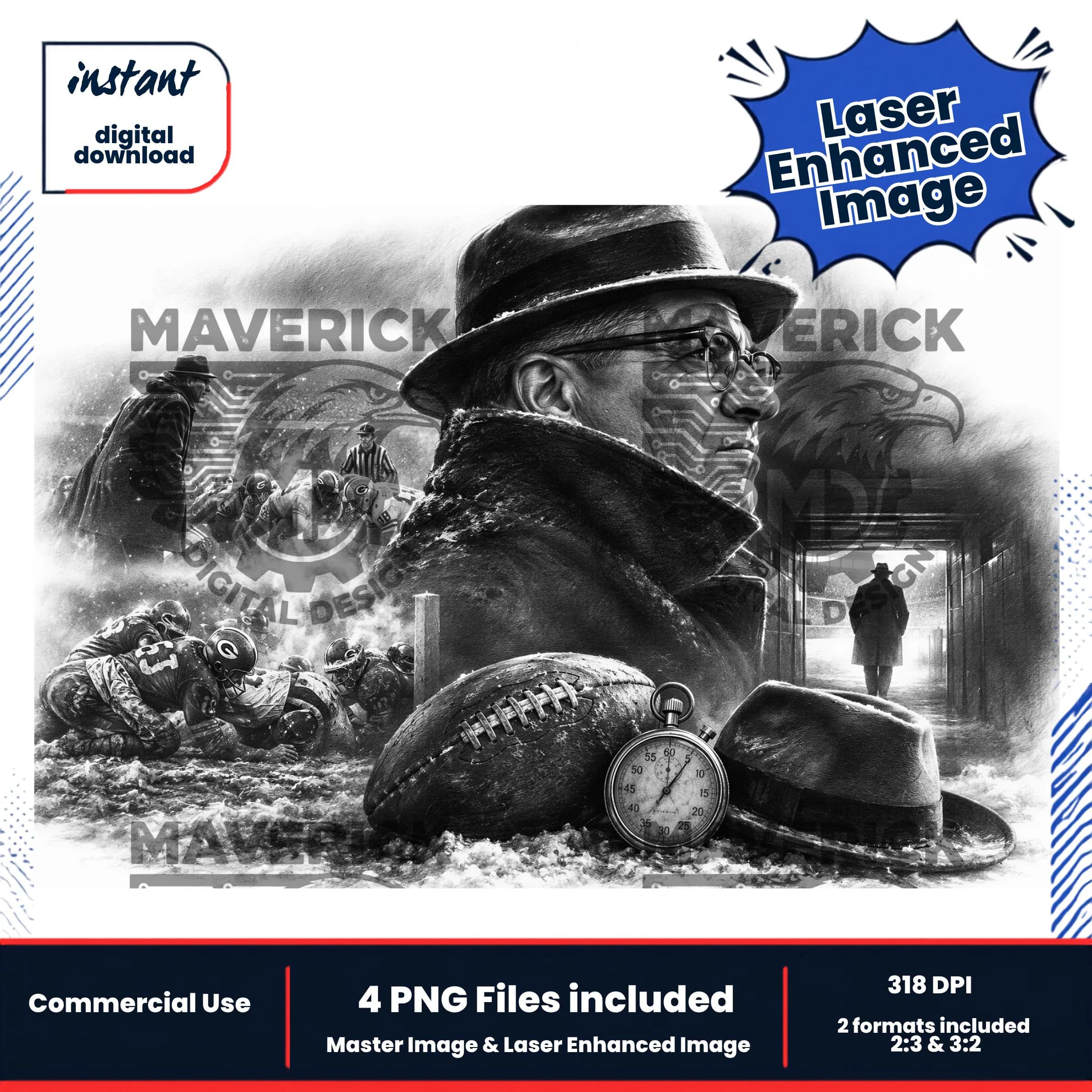 Sports Icon Vince Lombardi laser Enhanced PNG, Laser Ready, Wood Engraving (Digital Download)