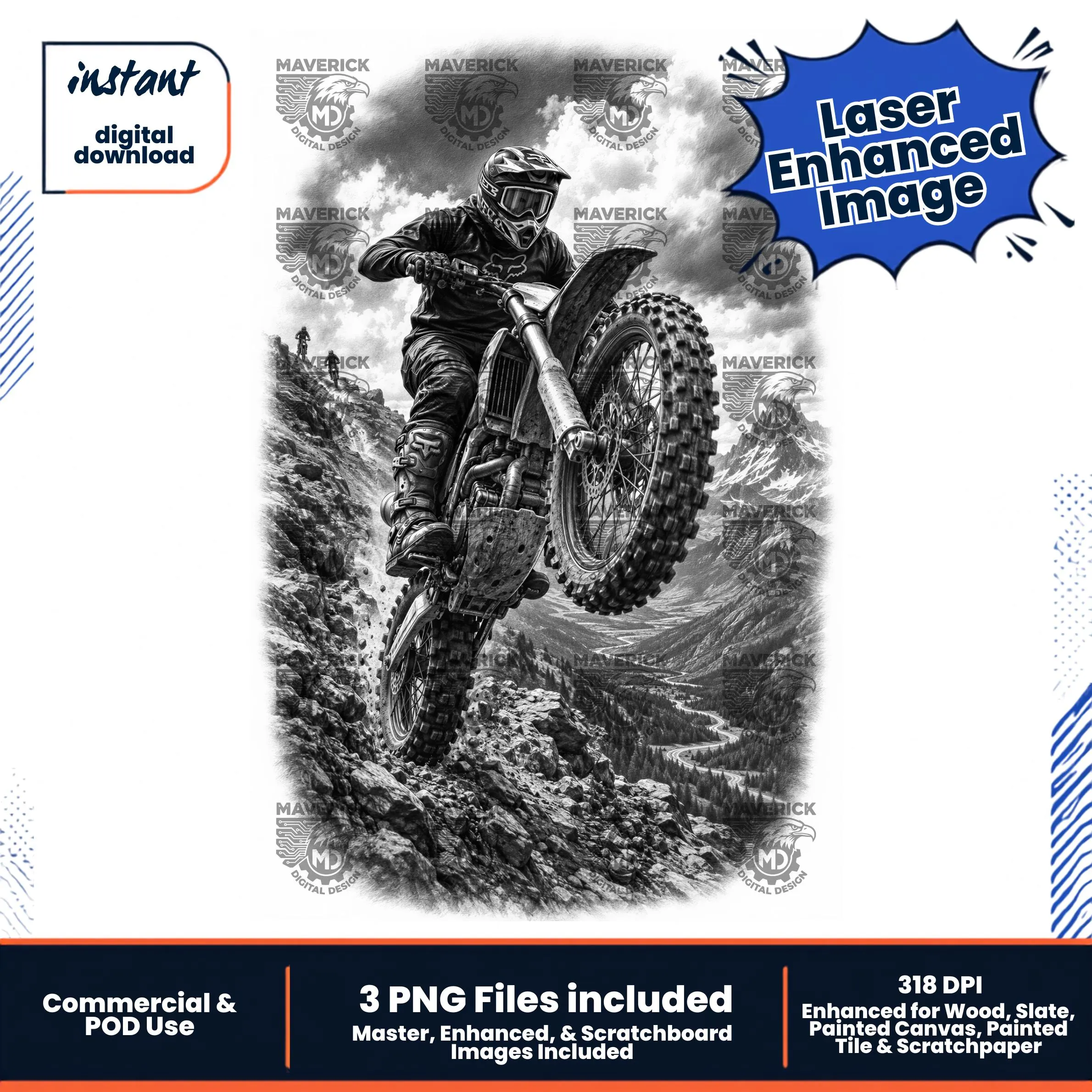 Dirt bike on mountain trail PNG, Laser Ready, Wood Engraving (Digital Download)