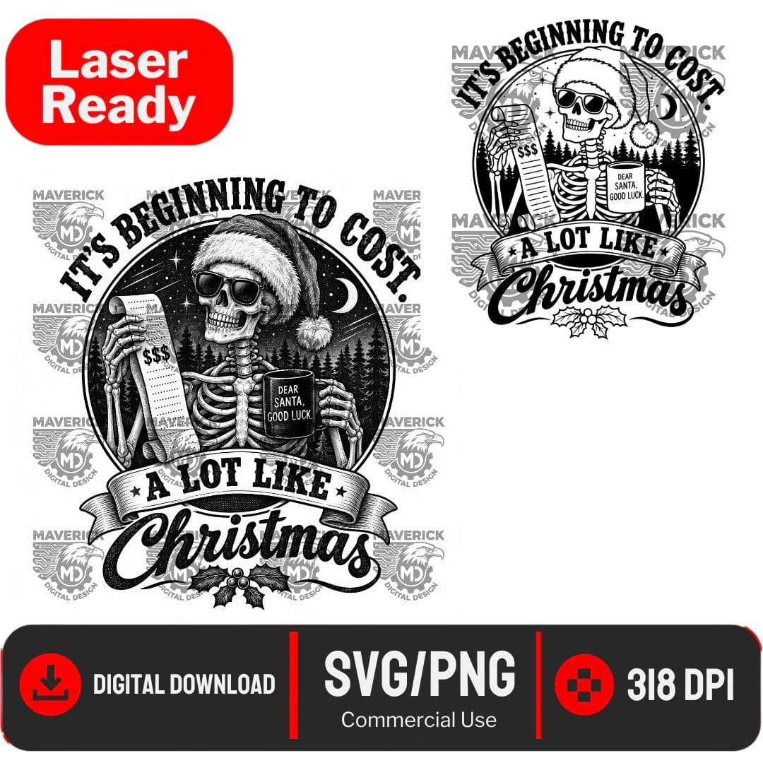 Christmas Skeleton SVG PNG, Laser Ready, Wood Engraving (Digital Download)