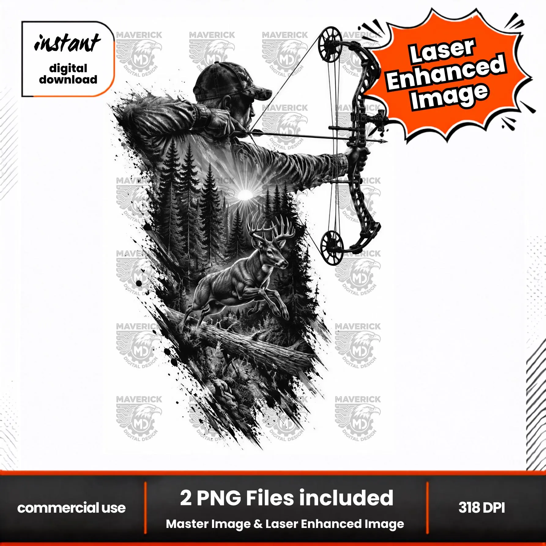 Bow Hunter Double Exposure laser Enhanced PNG, Laser Ready, Wood Engraving (Digital Download)