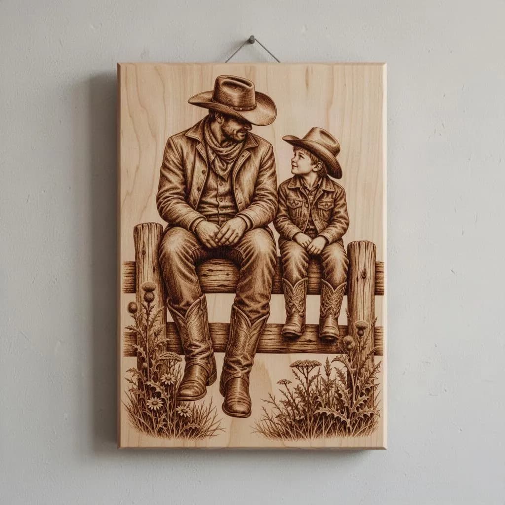 Father and son on fence PNG, Laser Ready, Wood Engraving (Digital Download) - image 4