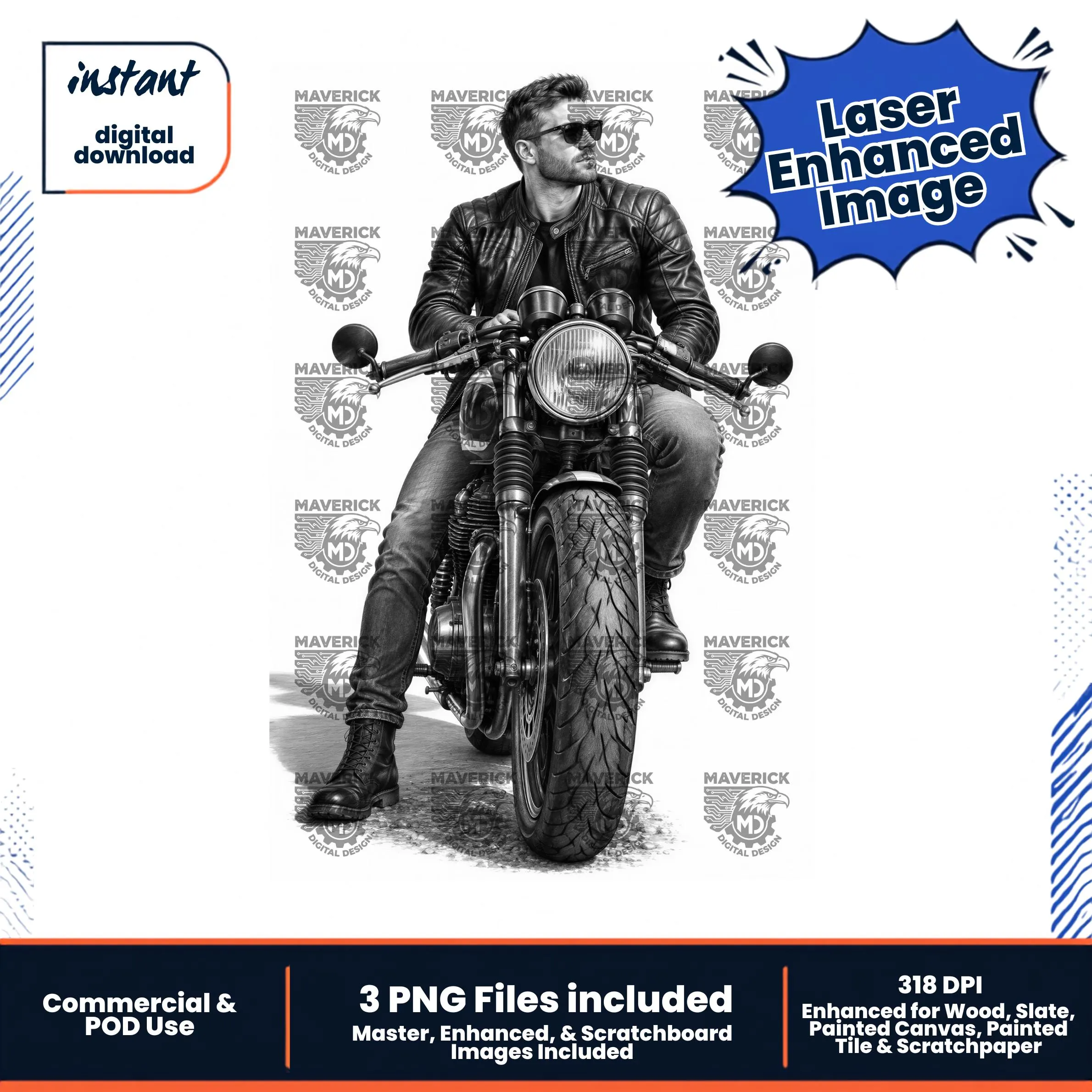 Man on motorcycle PNG, Laser Ready, Wood Engraving (Digital Download)