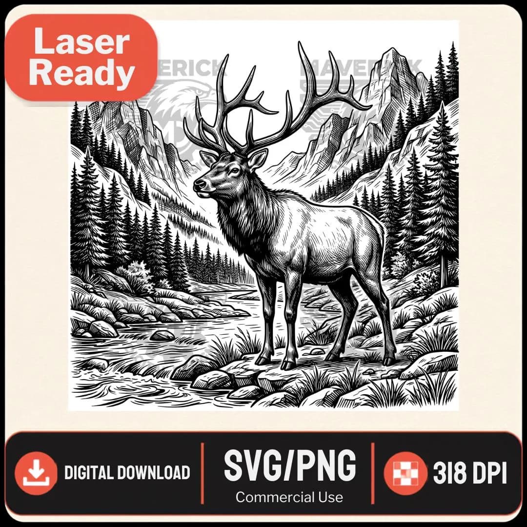 Elk SVG PNG, Laser Ready, Wood Engraving (Digital Download)
