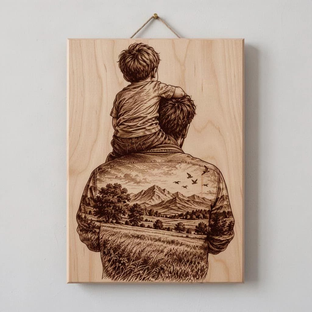 Son on father's shoulder PNG, Laser Ready, Wood Engraving (Digital Download) - image 4