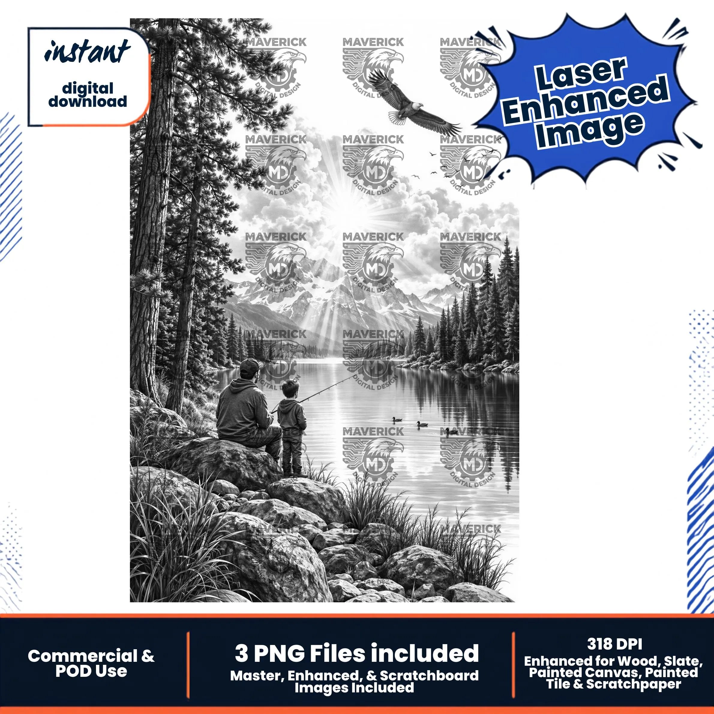 Father and son fishing PNG, Laser Ready, Wood Engraving (Digital Download)