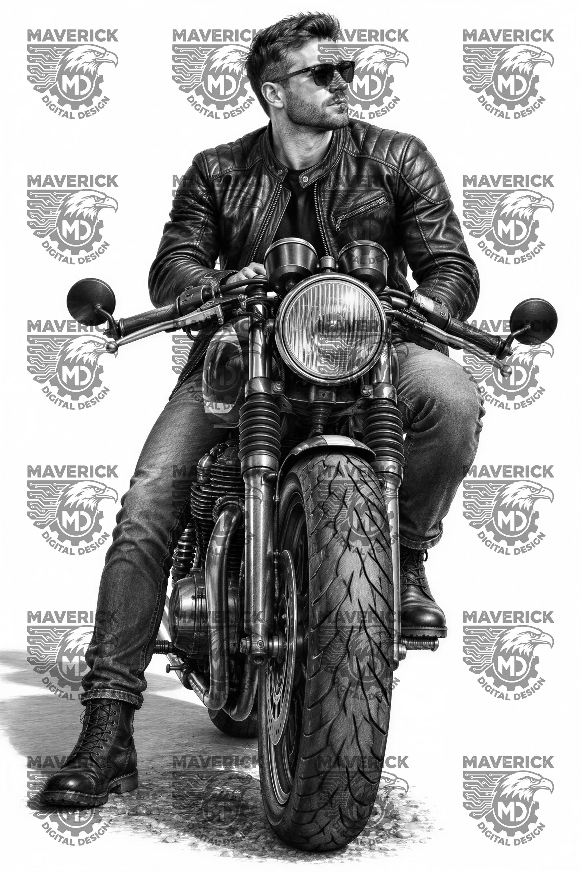 Man on motorcycle PNG, Laser Ready, Wood Engraving (Digital Download) - image 3