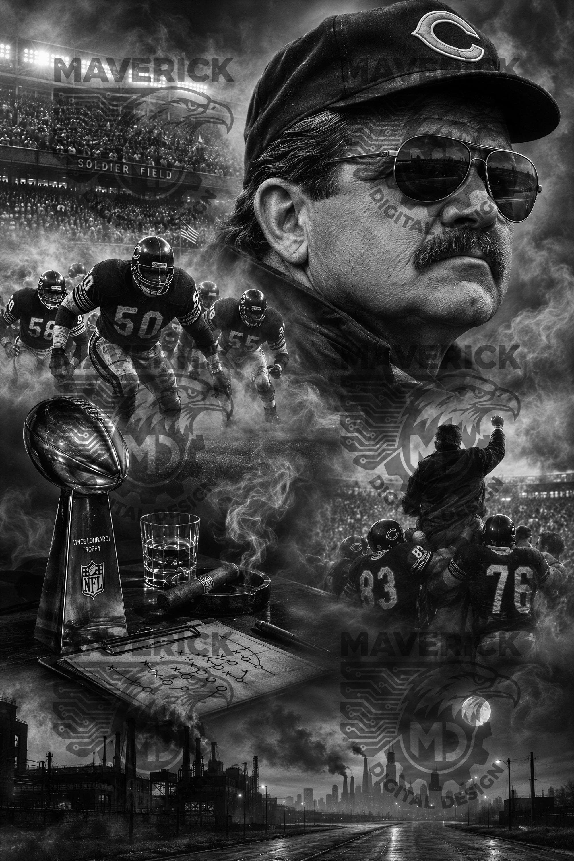 Sports Icon Mike Ditka laser Enhanced PNG, Laser Ready, Wood Engraving (Digital Download) - image 5