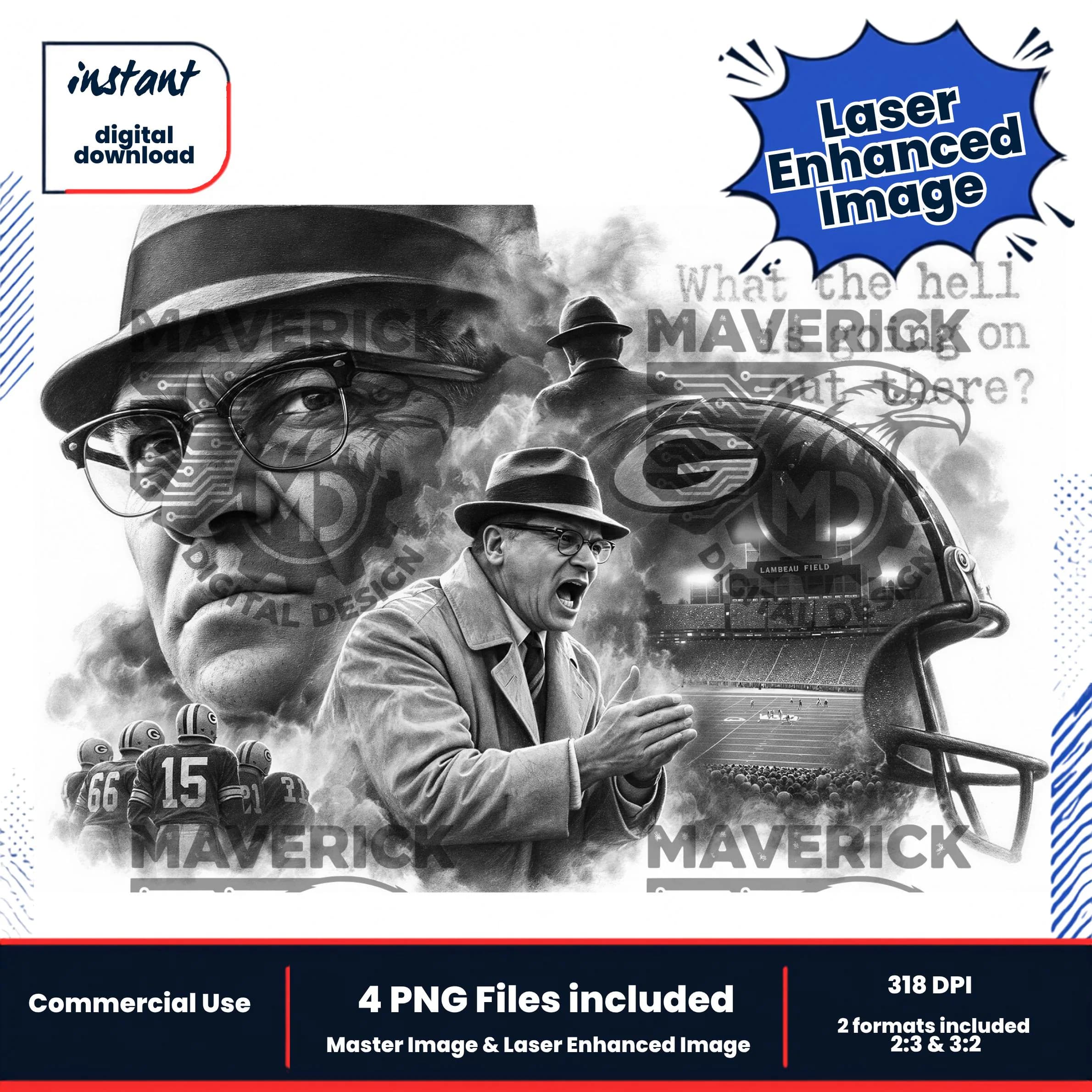 Sports Icon Vince Lombardi laser Enhanced PNG, Laser Ready, Wood Engraving (Digital Download)