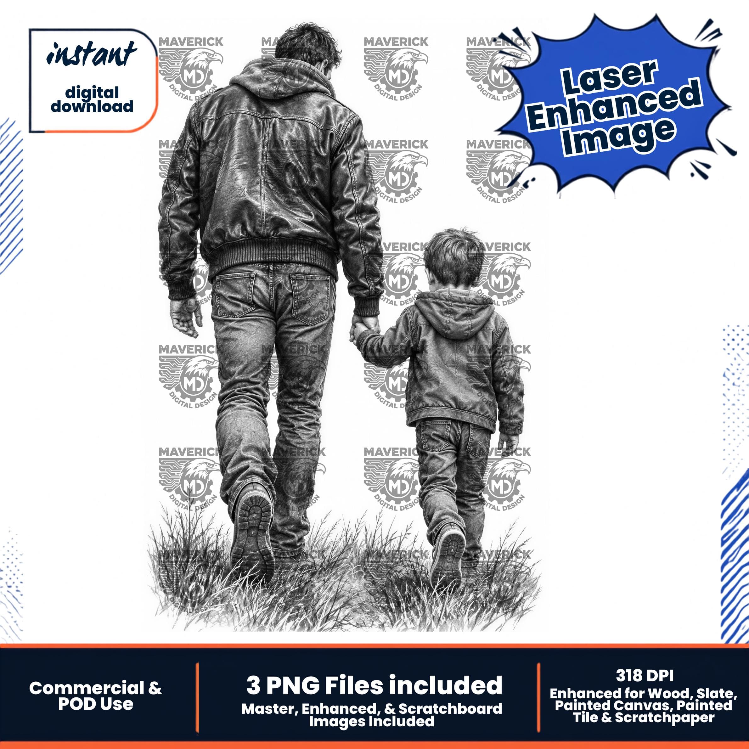 Walking father and son PNG, Laser Ready, Wood Engraving (Digital Download)