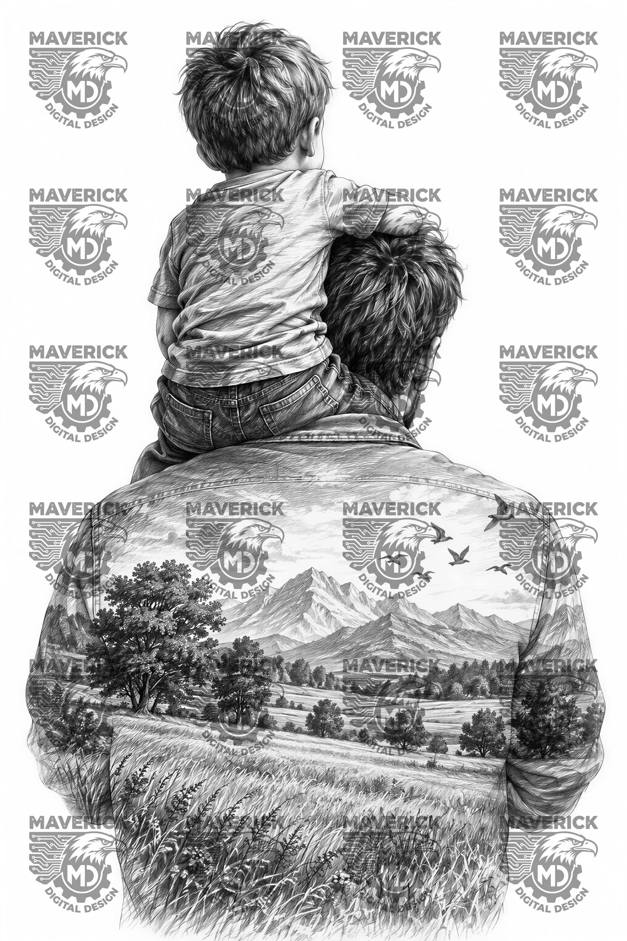 Son on father's shoulder PNG, Laser Ready, Wood Engraving (Digital Download) - image 3