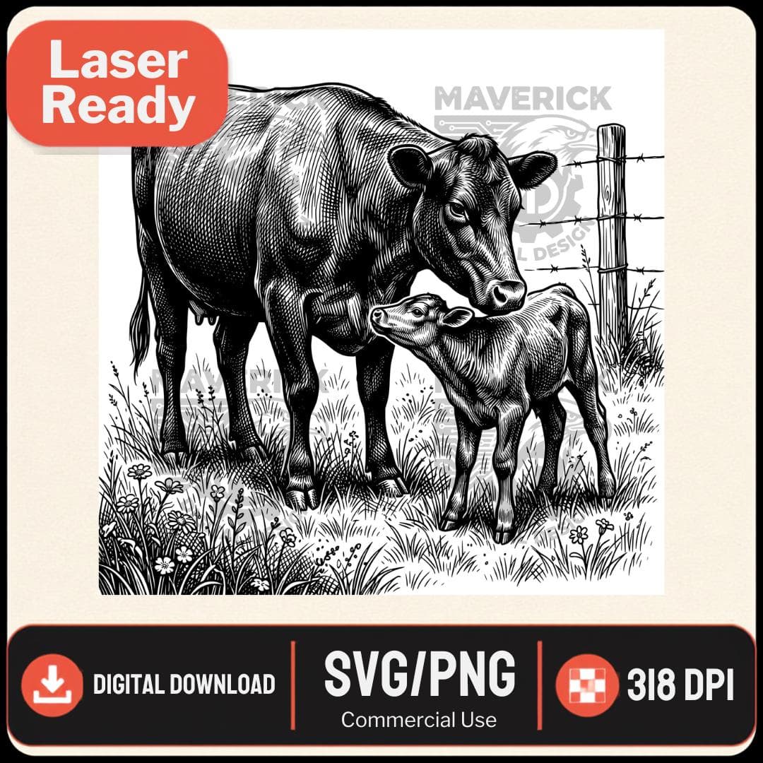 Cow and Calf SVG PNG, Laser Ready, Wood Engraving (Digital Download)
