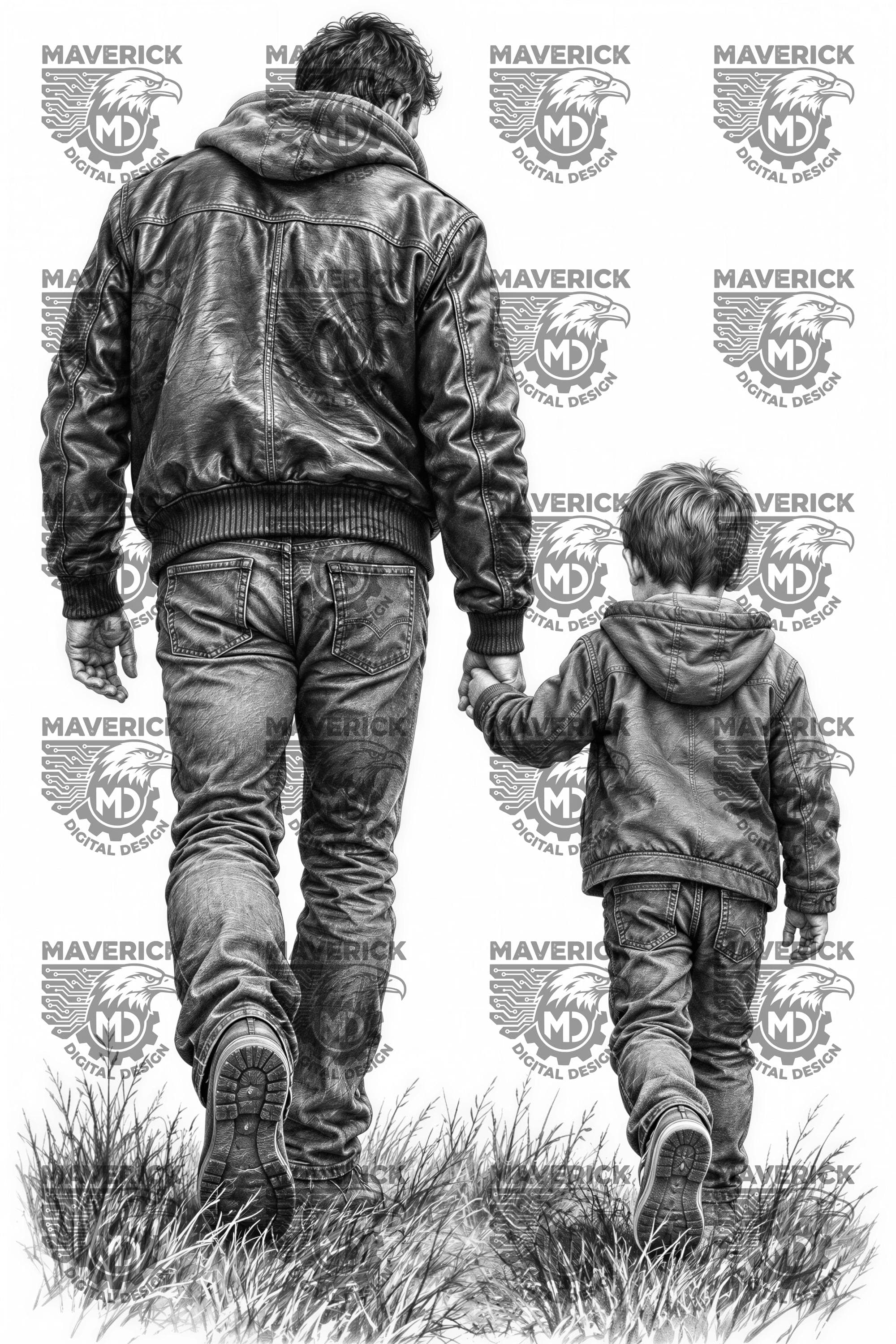 Walking father and son PNG, Laser Ready, Wood Engraving (Digital Download) - image 3