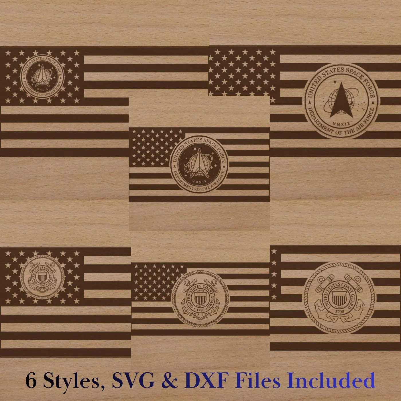 6-Pack US Space Force & Coast Guard Flag SVG Bundle | Military Design, Digital Download