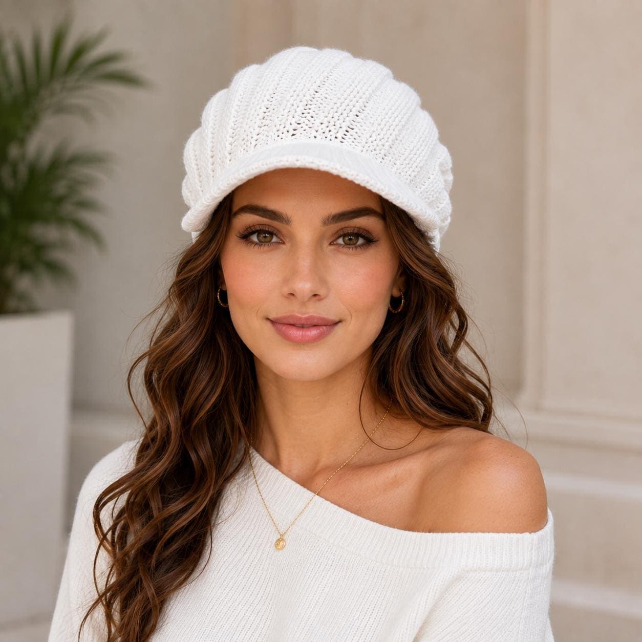 Womens Cashmere Angora Wool Hat Winter Double Layer Visor Beanie Warm Chunky Knit Peak Cap - image 2