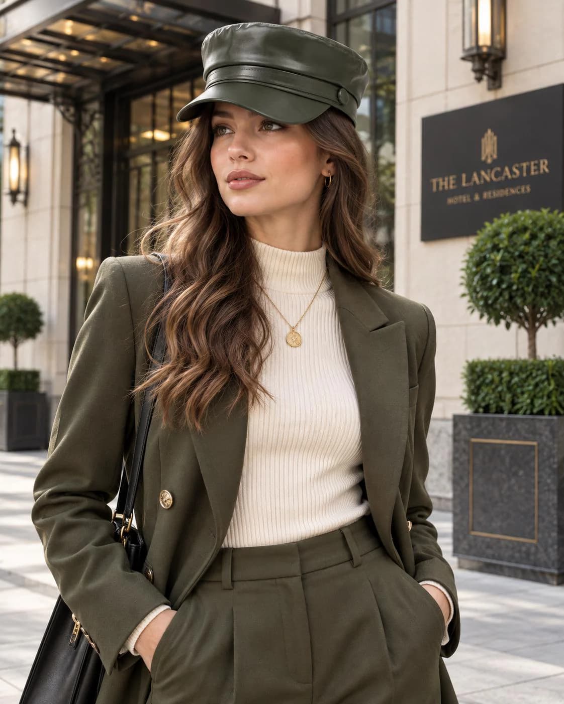 Women's PU Leather Beret Hat, Flat Top Cap, Military Inspired Style - image 2