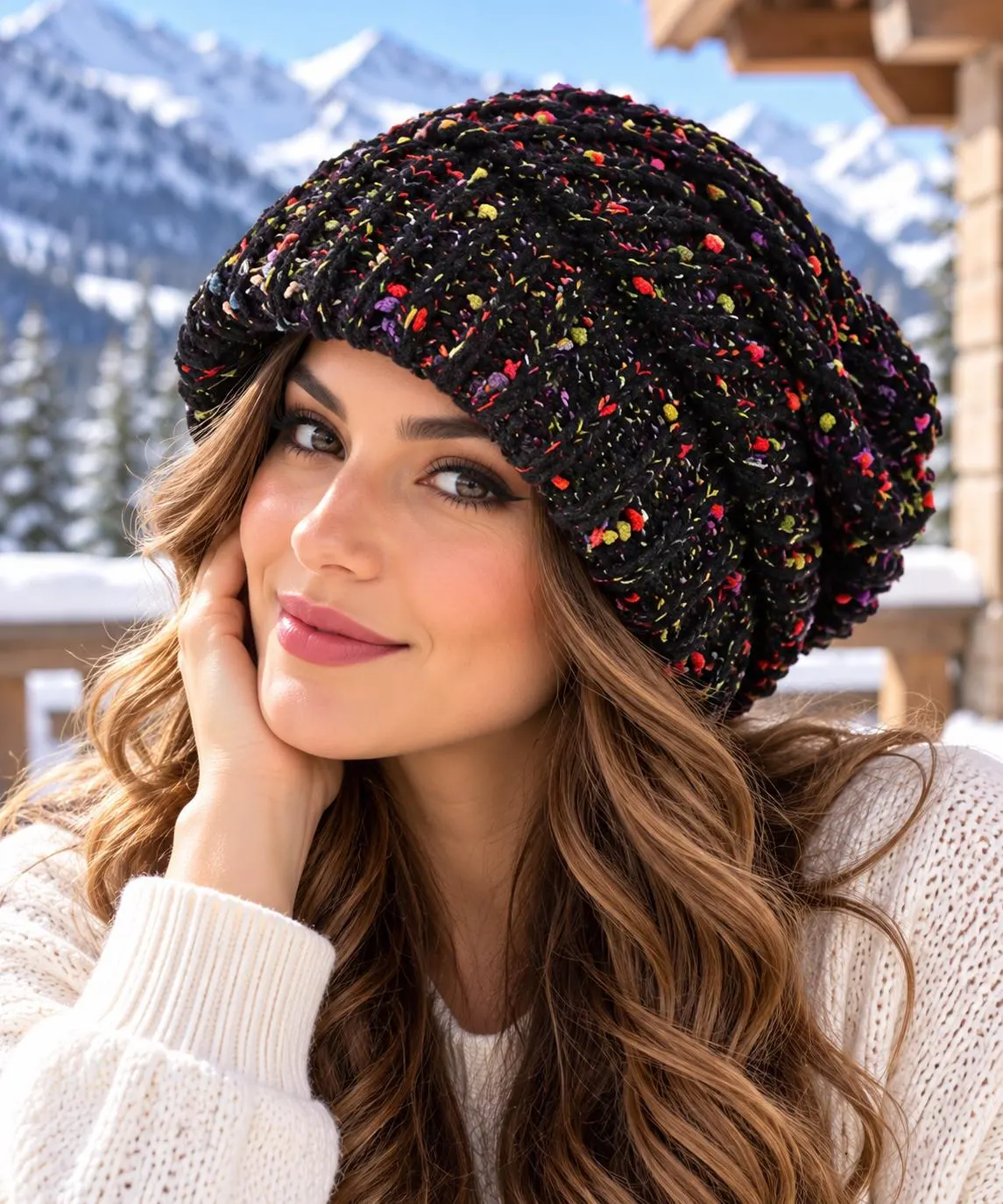 Women’s Multitone Slouch Knit Hat, Thick Cozy Winter Beanie, Relaxed Casual Cold Weather Cap - image 2