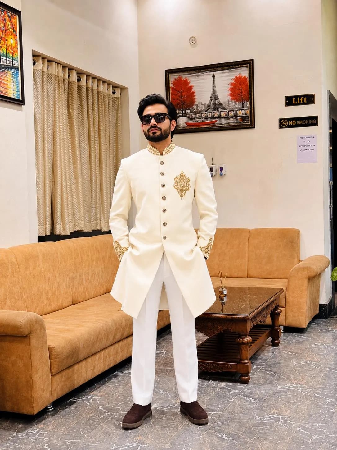 Ivory Sherwani for Men, Cream Groom Sherwani, Indian Wedding Jodhpuri Suit - image 5