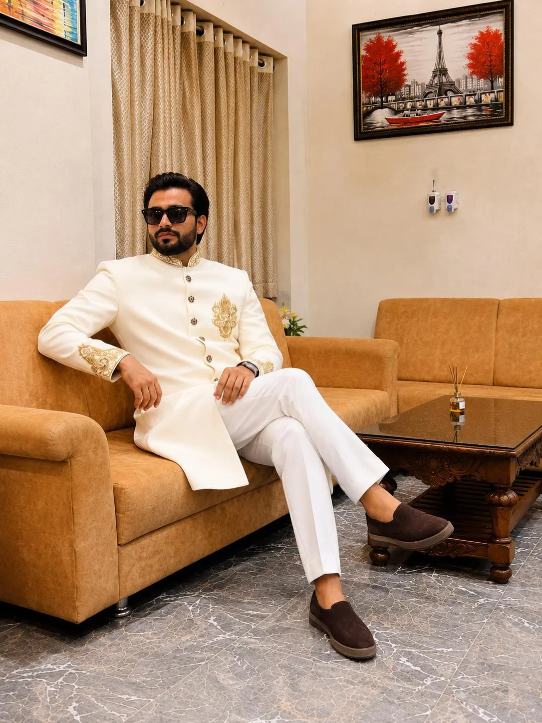 Ivory Sherwani for Men, Cream Groom Sherwani, Indian Wedding Jodhpuri Suit - image 4