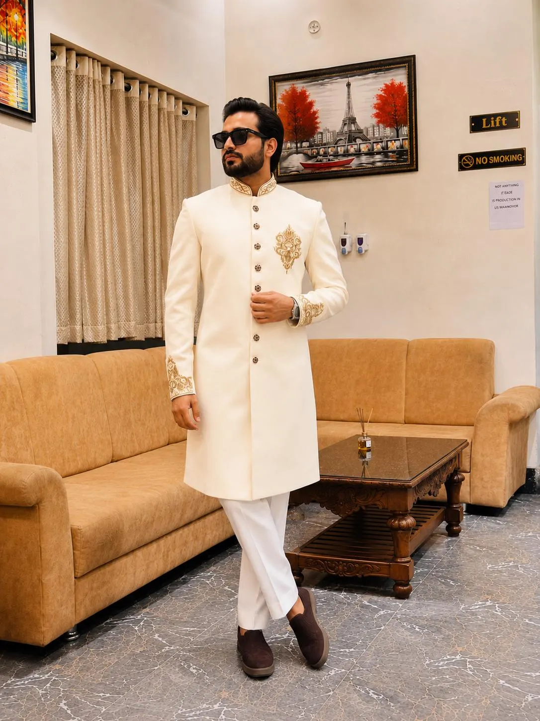 Ivory Sherwani for Men, Cream Groom Sherwani, Indian Wedding Jodhpuri Suit - image 3