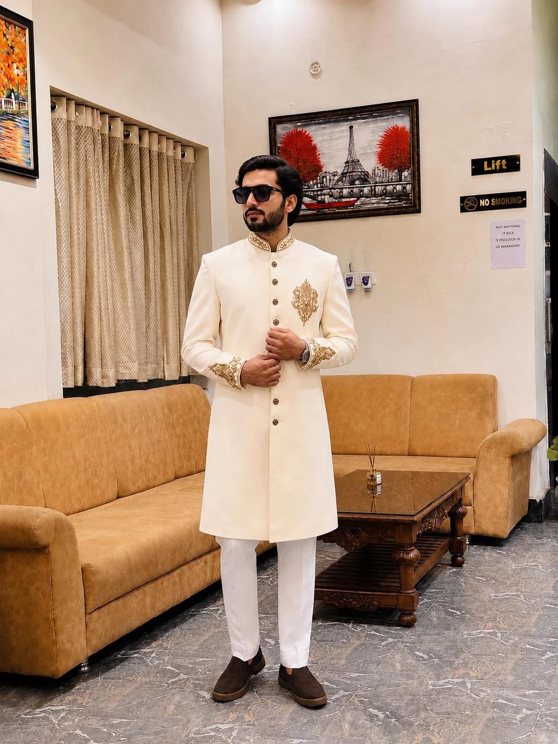 Ivory Sherwani for Men, Cream Groom Sherwani, Indian Wedding Jodhpuri Suit