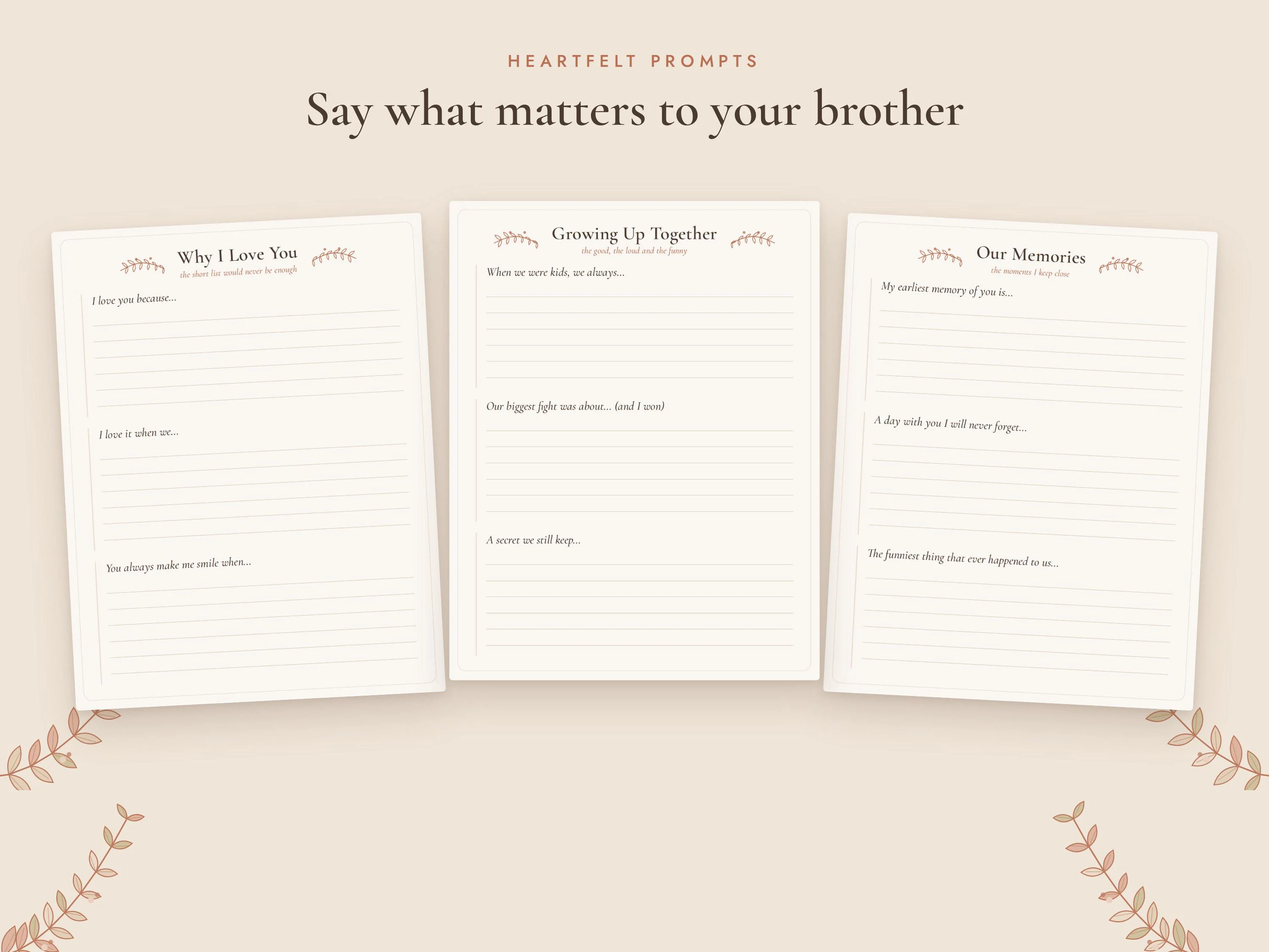 Letters to My Brother, Fill in the Blank Book for Brother, Christmas Gift for Brother from Sister, Printable Sibling Journal, Bro Gift - image 4