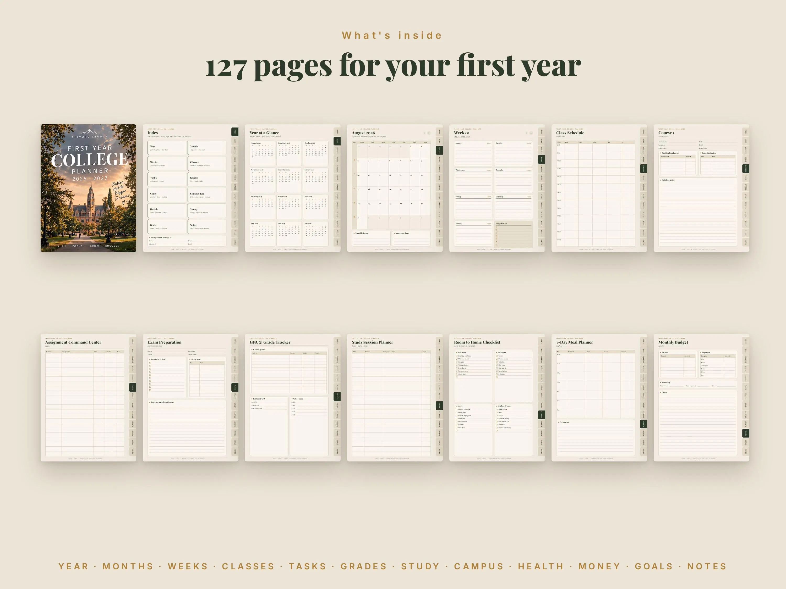 First Year College Planner 2026-2027, Digital Student Planner GoodNotes, Hyperlinked Academic Planner, Printable College Planner PDF - image 3