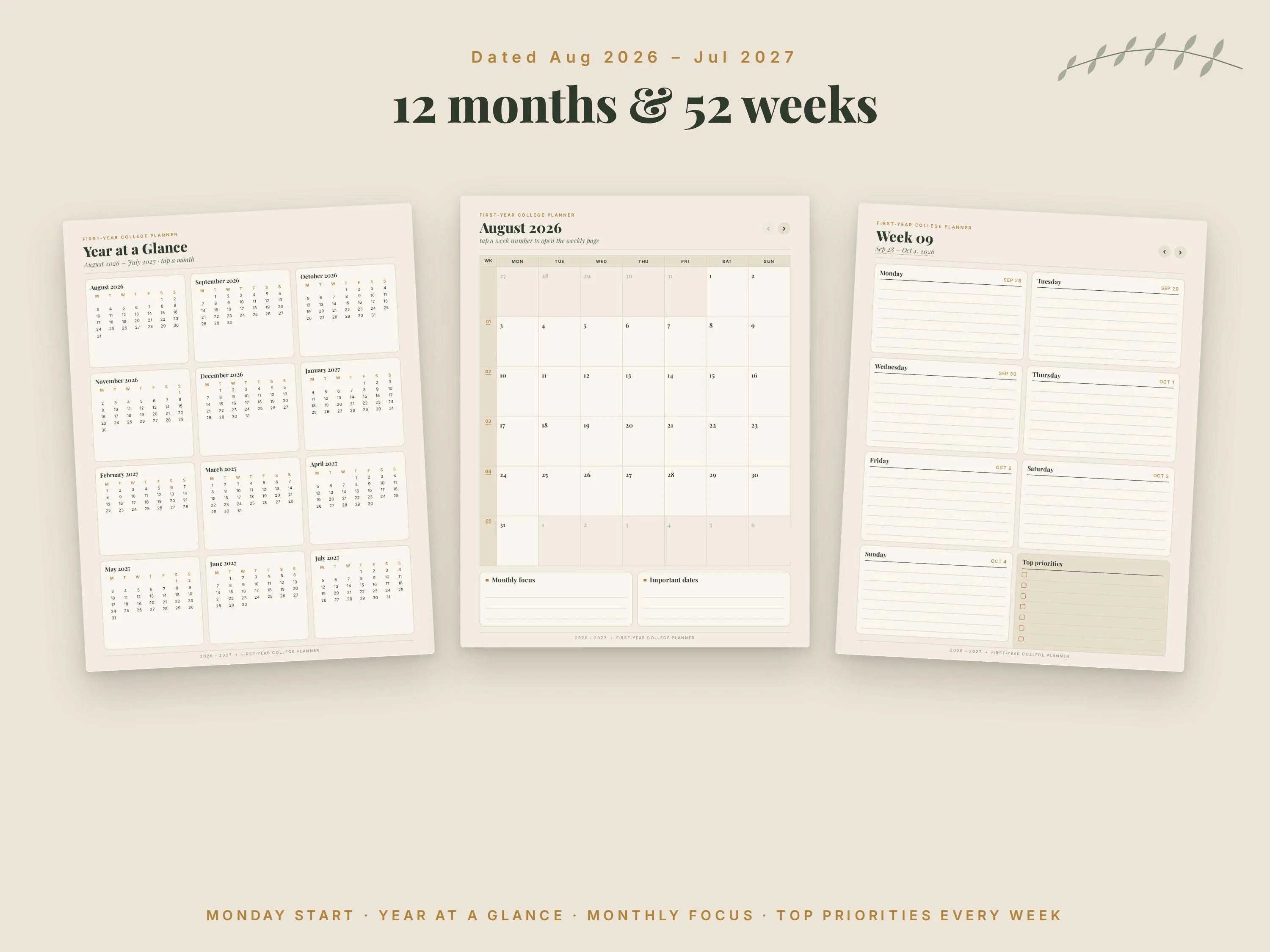 First Year College Planner 2026-2027, Digital Student Planner GoodNotes, Hyperlinked Academic Planner, Printable College Planner PDF - image 5
