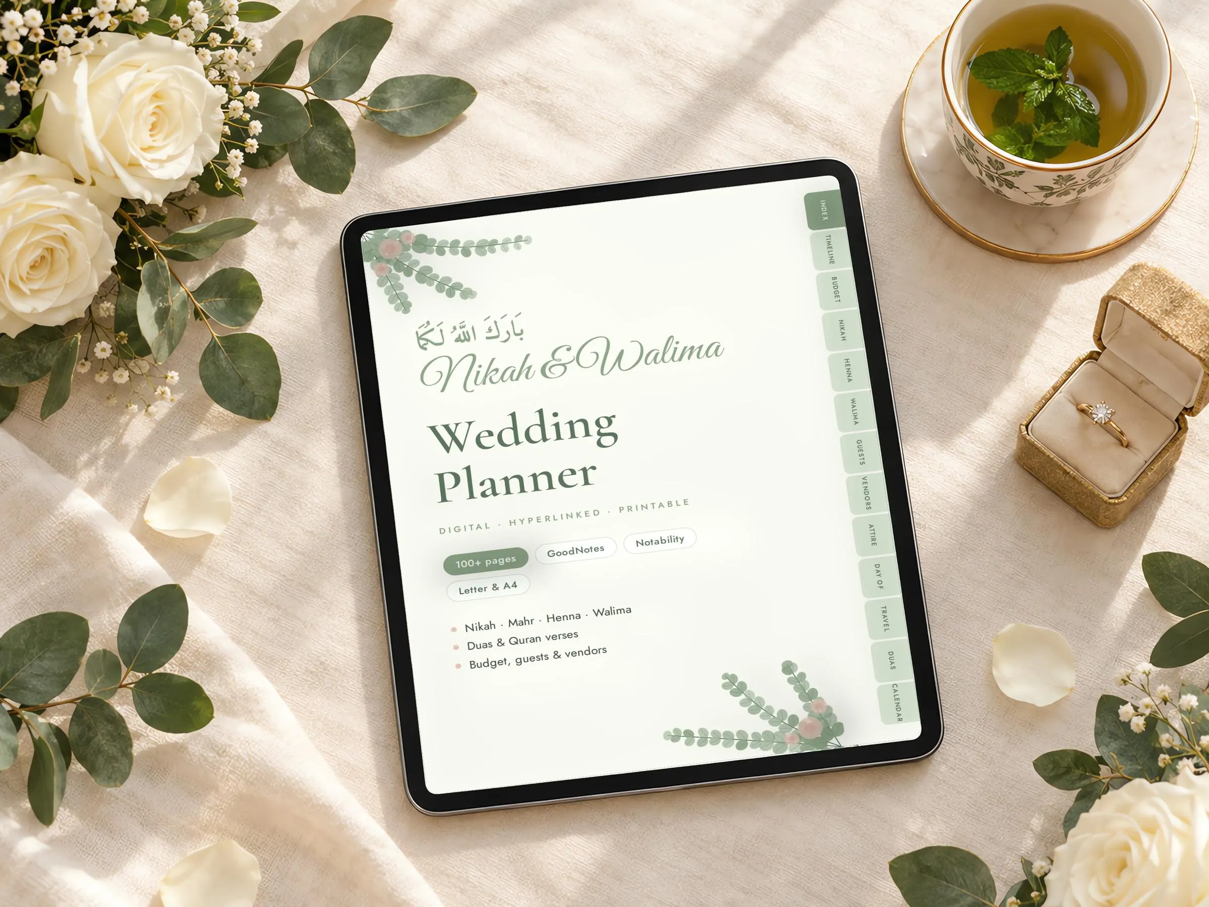 Muslim Wedding Planner Digital, Nikah Planner GoodNotes, Islamic Wedding Planner Printable, Walima Henna Planner, Hyperlinked iPad PDF