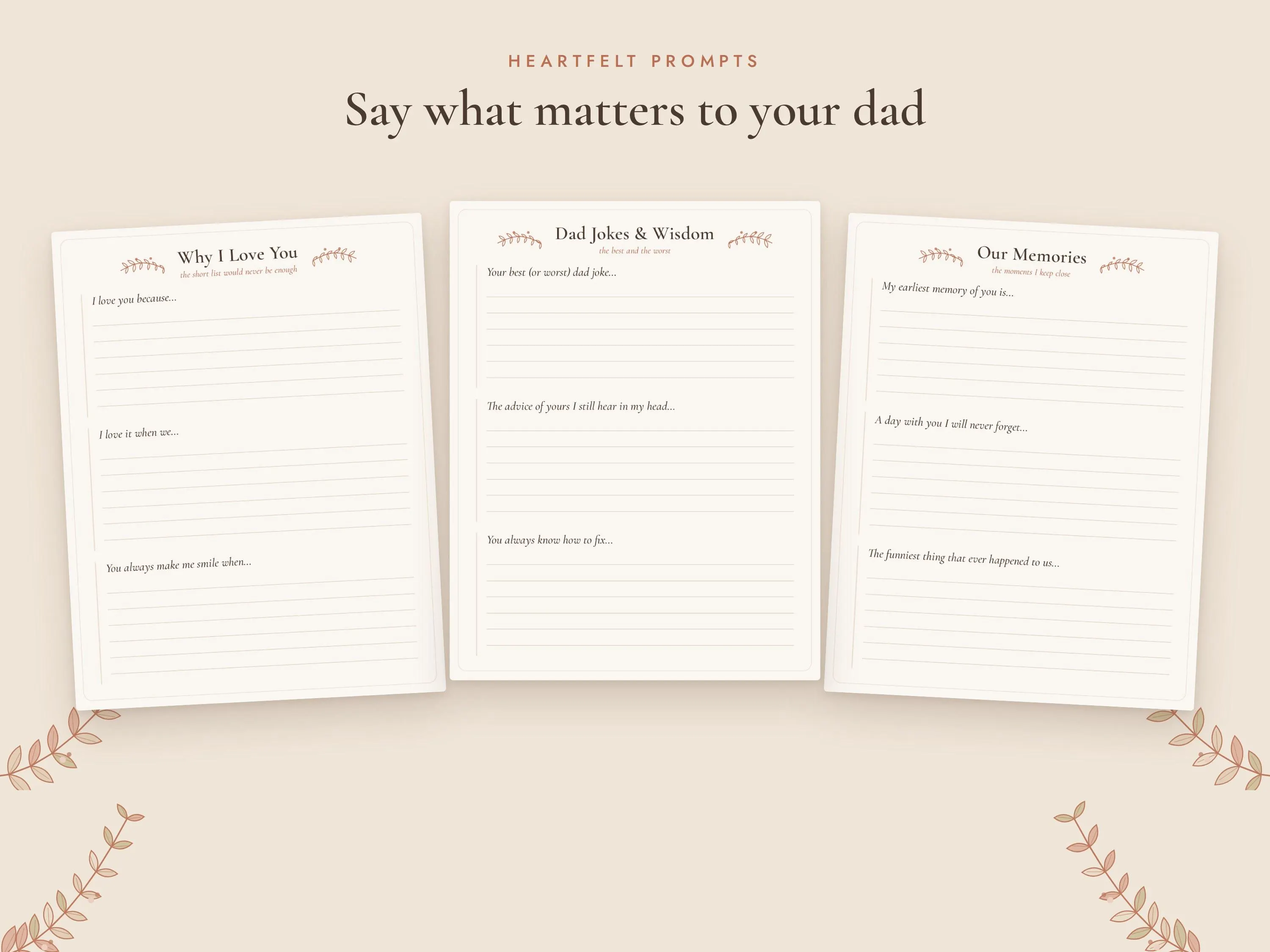 Letters to My Dad, Fill in the Blank Book for Dad, Christmas Gift for Dad from Daughter Son, Printable Dad Journal, Fathers Day Gift - image 4