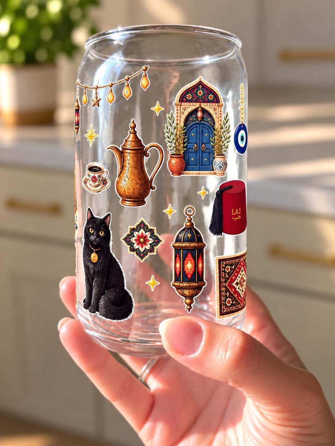 Mama Said It's Ayb Illustrated Glass Coffee Cup | Evil Eye | Arab Middle Eastern Cup | Glass Tumbler | 16oz - image 5