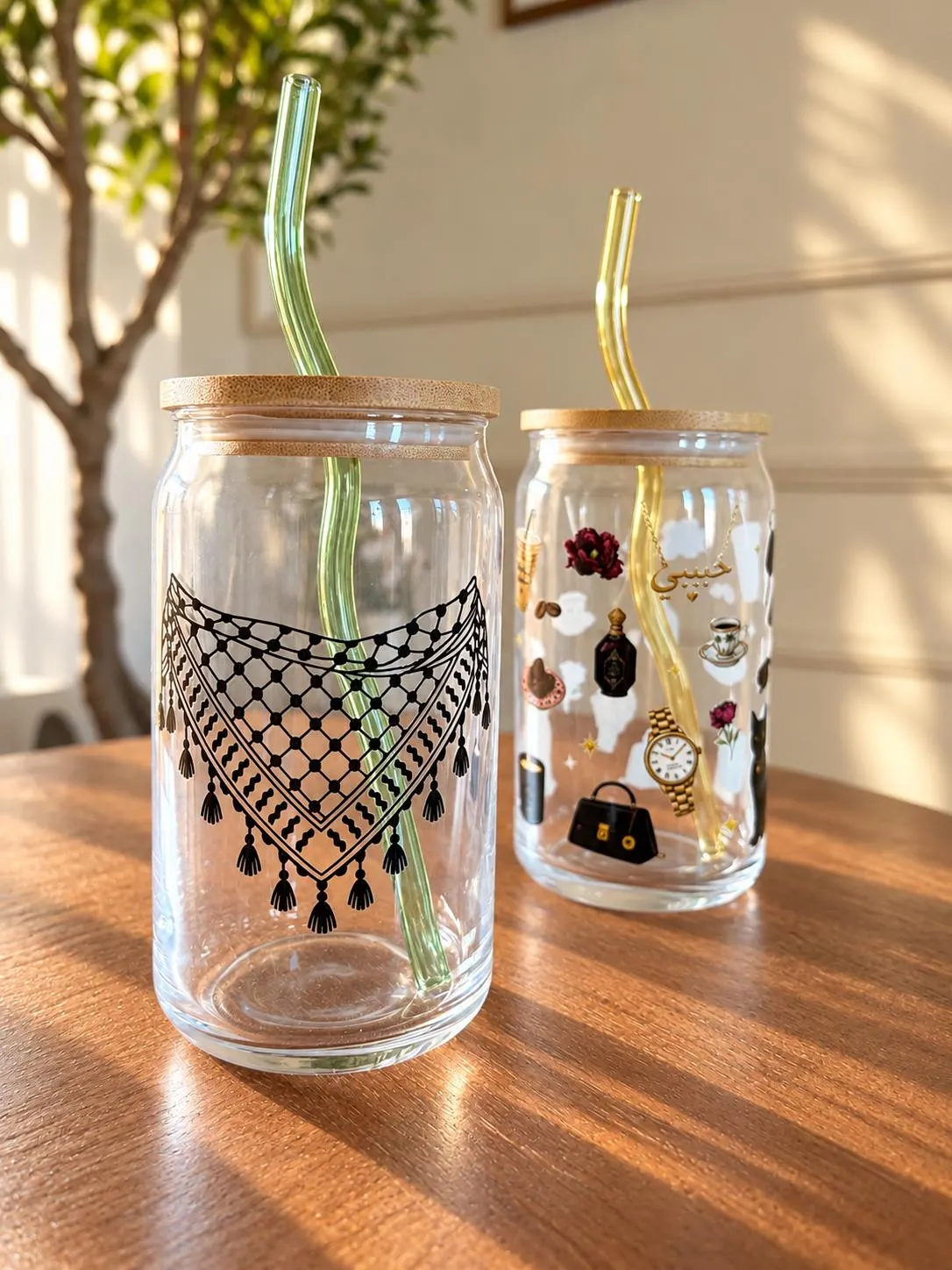 Keffiyeh Glass Coffee Cup | Palestinian Gift | Kufiya | Free Palestine | Arab Middle Eastern | Glass Tumbler | 16oz - image 3