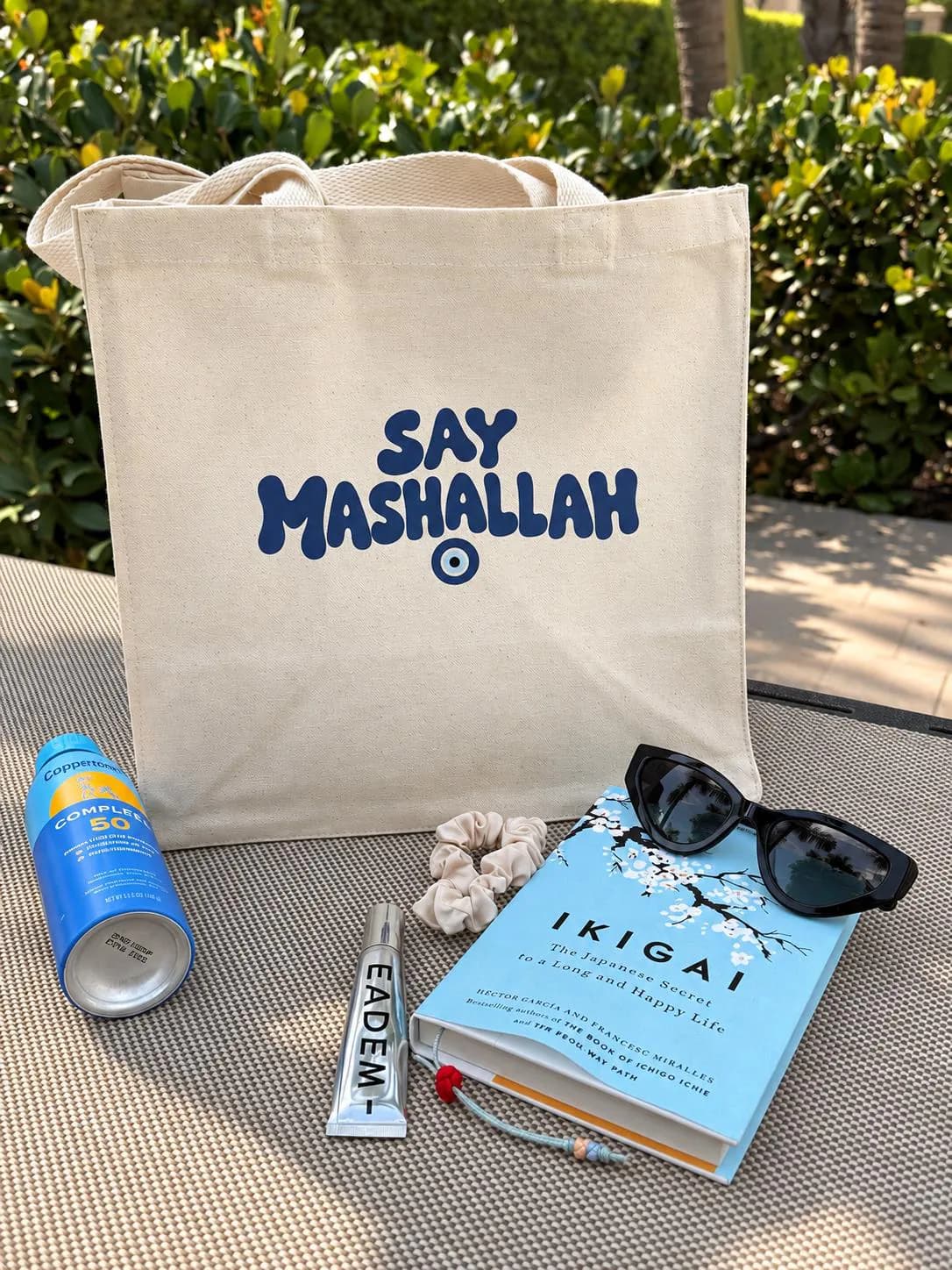 Say Mashallah Canvas Tote Bag | Evil Eye Tote  | Middle Eastern Gift | Farmers Market Reusable Bag