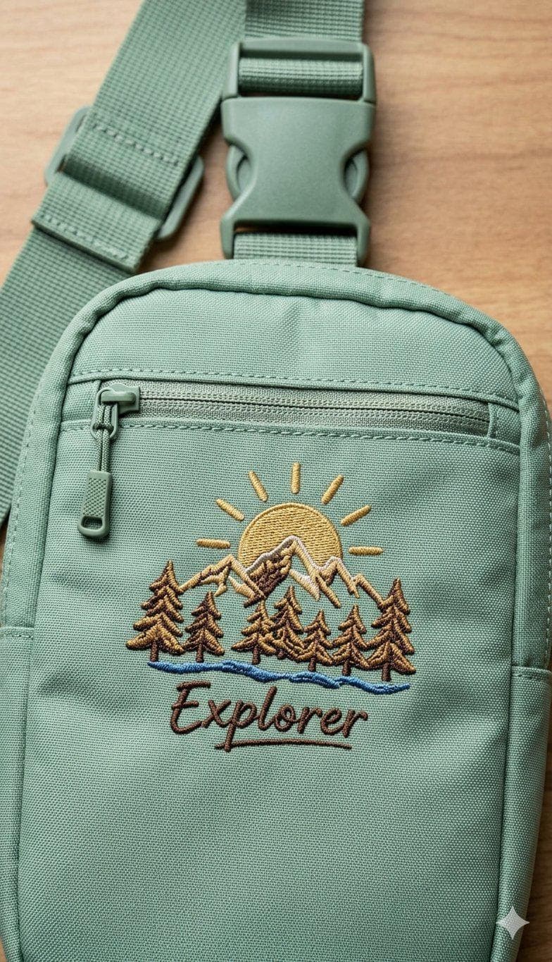 Embroidered Mountain Sunrise Explorer Sling Bag | Nylon Taslan, Outdoor Style - image 5