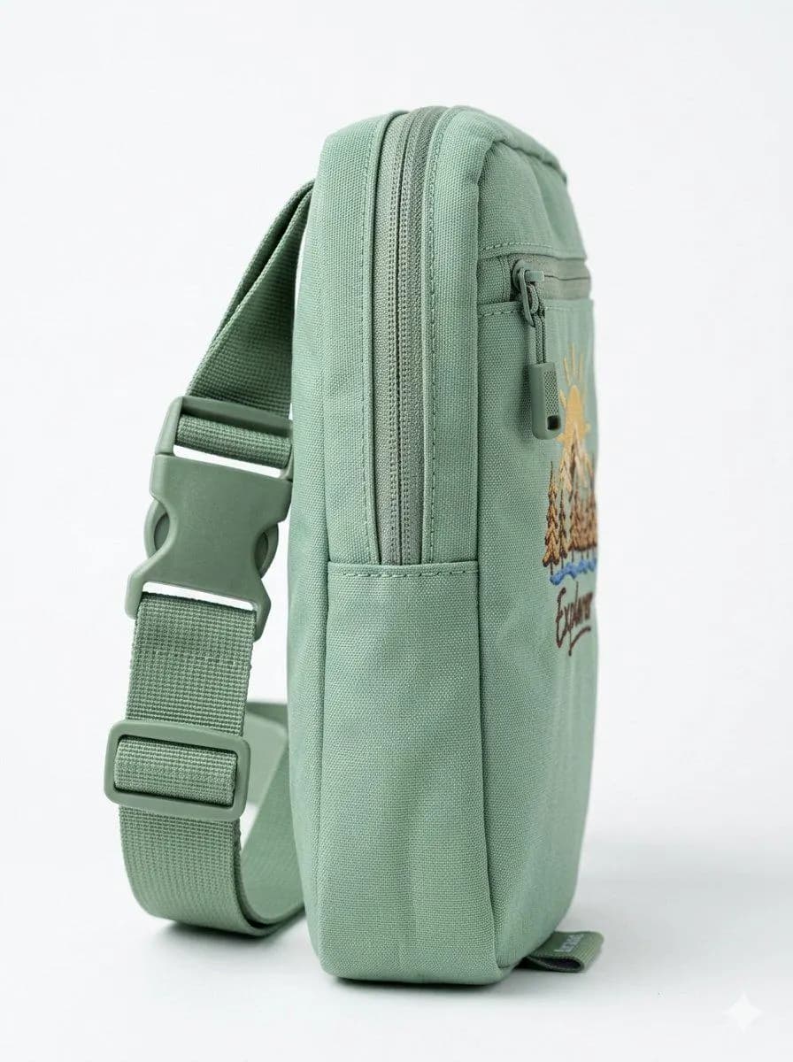 Embroidered Mountain Sunrise Explorer Sling Bag | Nylon Taslan, Outdoor Style - image 4
