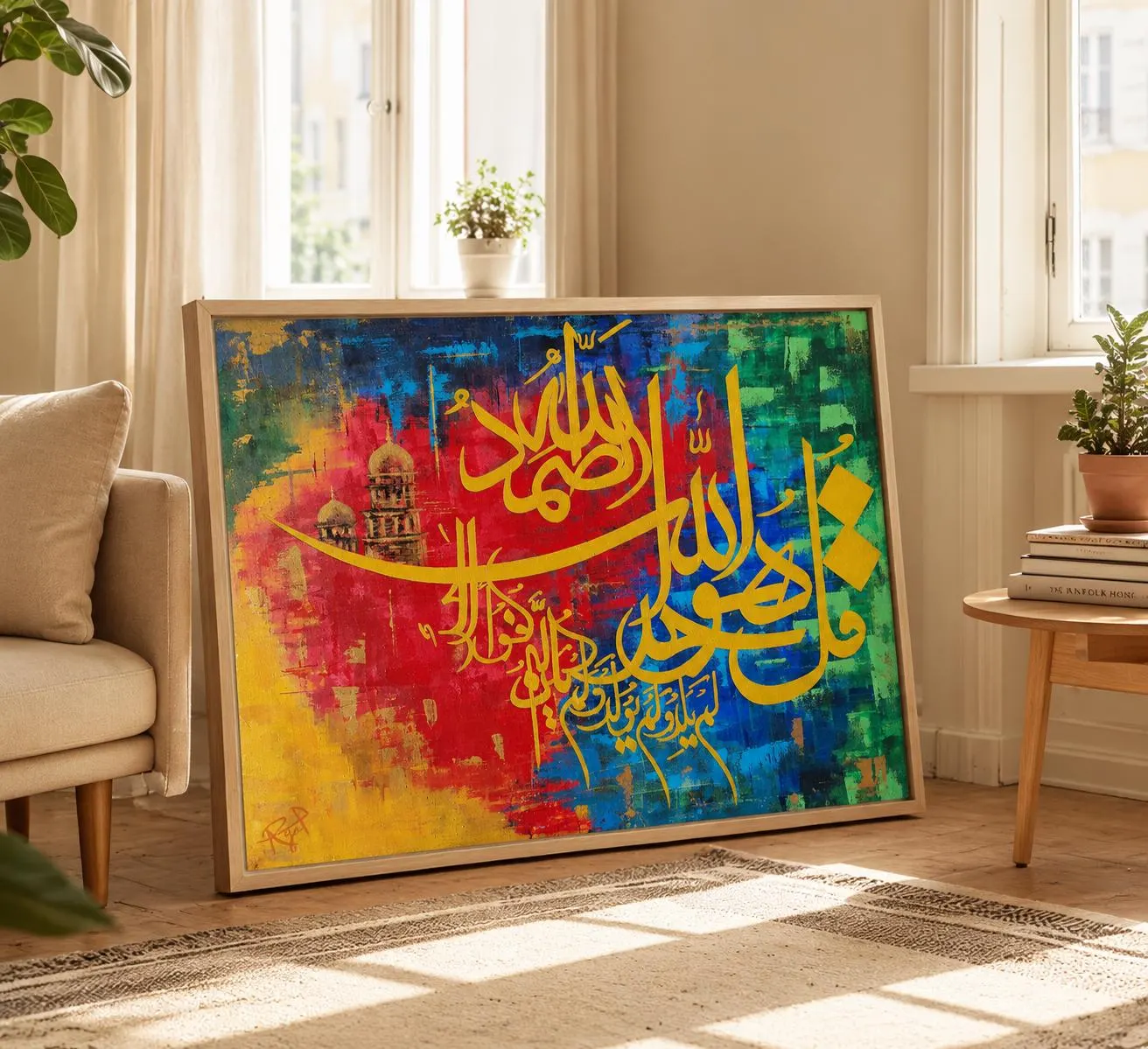 Surah Ikhlas Abstract Arabic Calligraphy | Surah Wall Art For Hajj Gift | Vibrant Artwork Islamic Canvas Painting - image 5