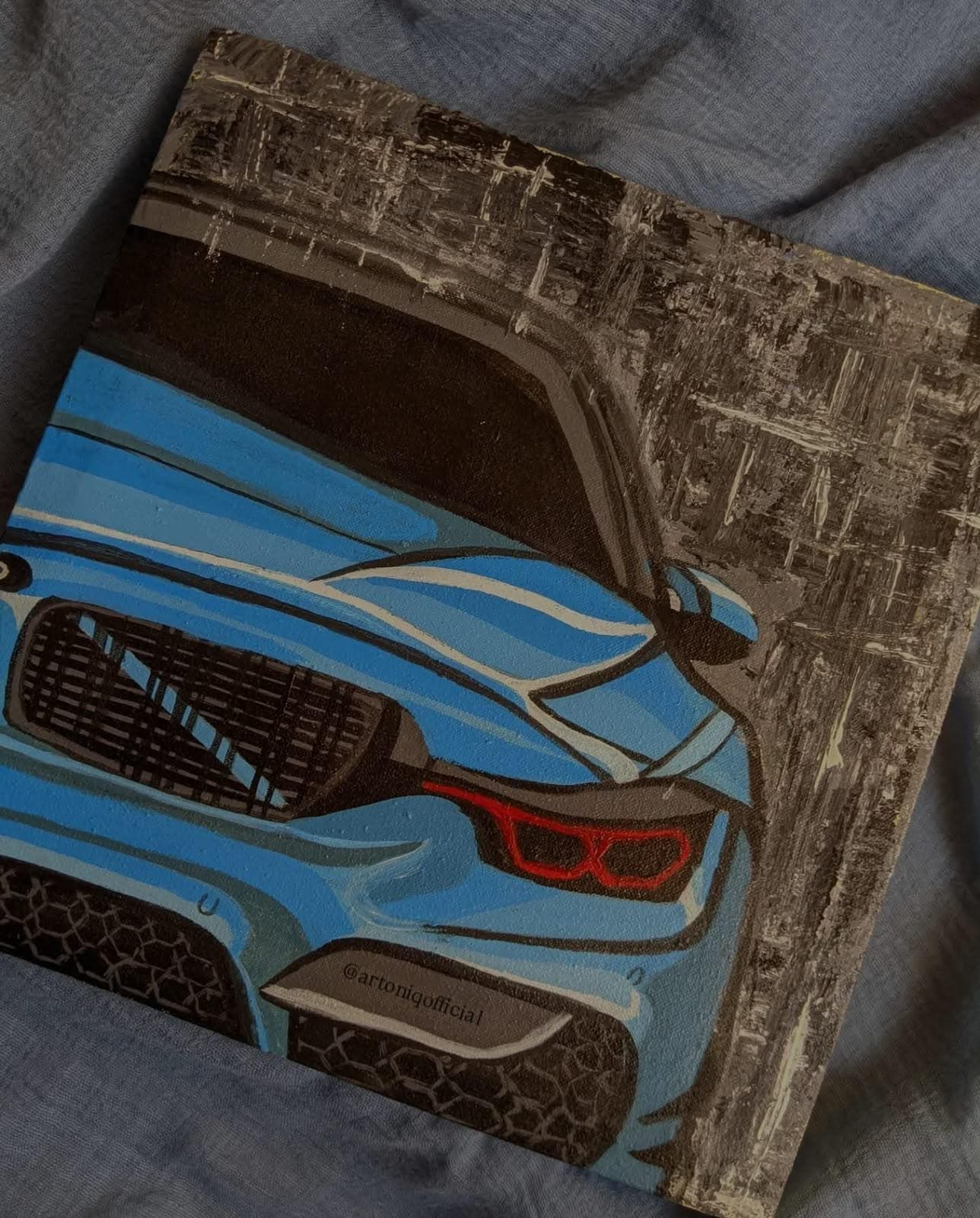 BMW Car Painting, Blue Sports Car Wall Art, Original Acrylic Canvas Artwork, Automotive Decor, Car Lover Gift - image 3