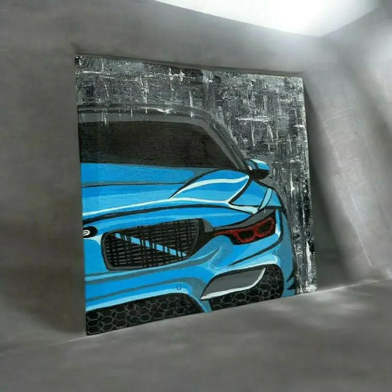 BMW Car Painting, Blue Sports Car Wall Art, Original Acrylic Canvas Artwork, Automotive Decor, Car Lover Gift - image 5