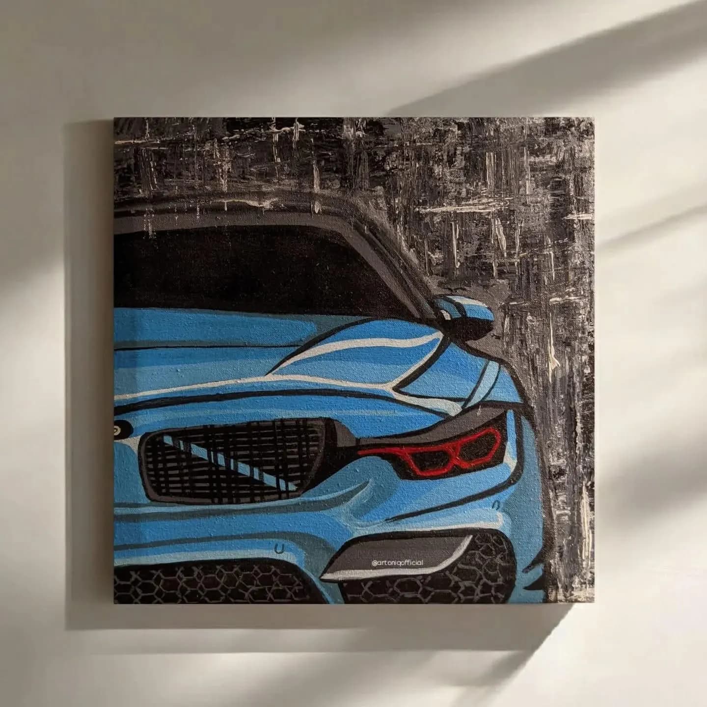 BMW Car Painting, Blue Sports Car Wall Art, Original Acrylic Canvas Artwork, Automotive Decor, Car Lover Gift