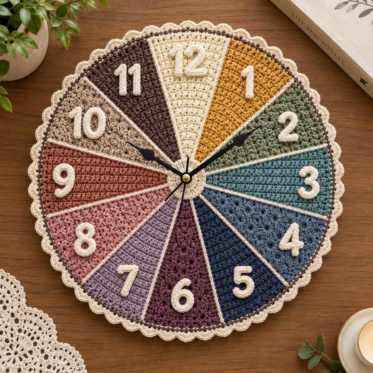 Crochet Wall Clock Pattern, Textured Twelve-Hue Design (Digital PDF)