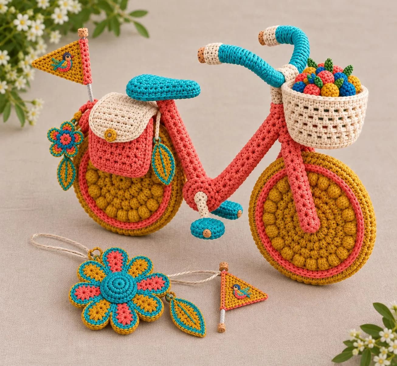 Mini Bicycle Crochet Pattern, Flower Charm & Flag Amigurumi (PDF Download) - image 5