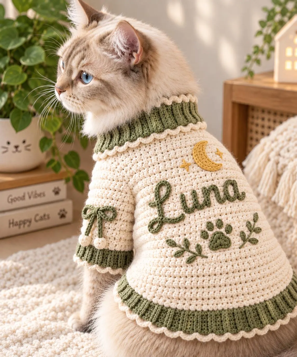Celestial Meadow Cat Sweater Pattern, Personalized Crochet Pet Clothing (PDF)