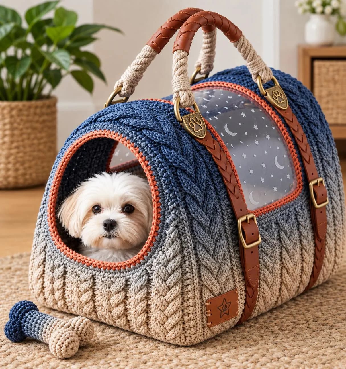 Moonlit Cable Crochet Pet Carrier Pattern, Ombré Dog Bag, Boho Travel Accessory (PDF) - image 4