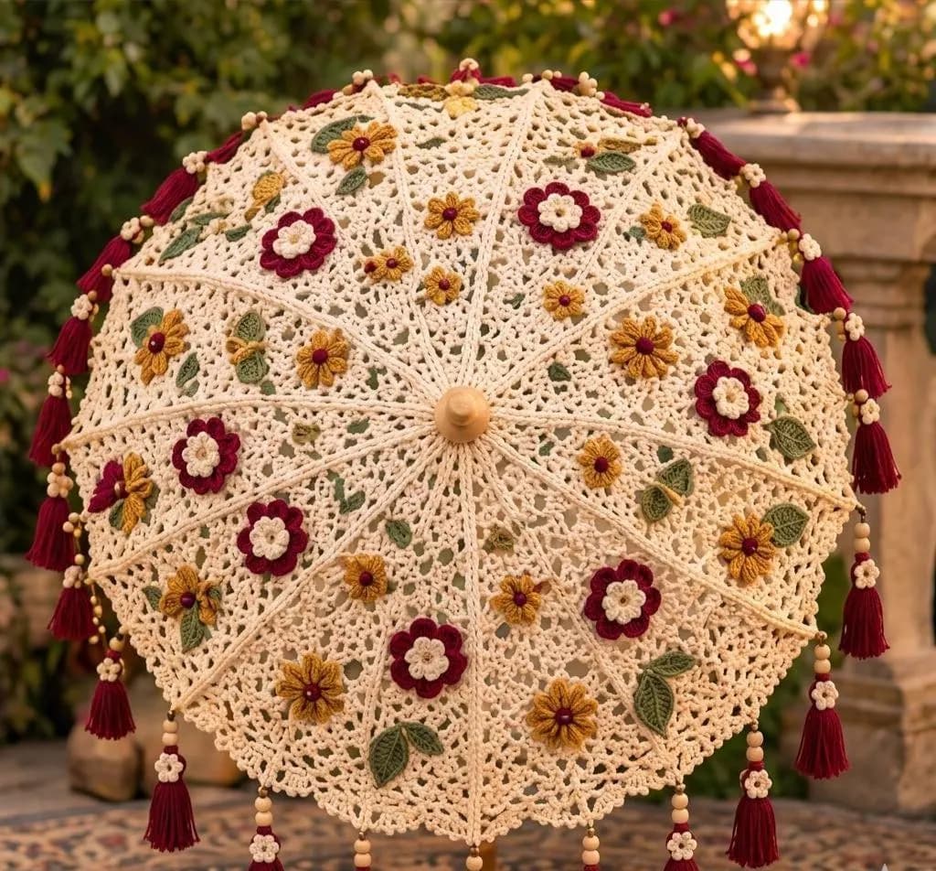 Crochet Parasol Cover Pattern, Floral Lace, Vintage Summer Sunshade (Digital Download) - image 5