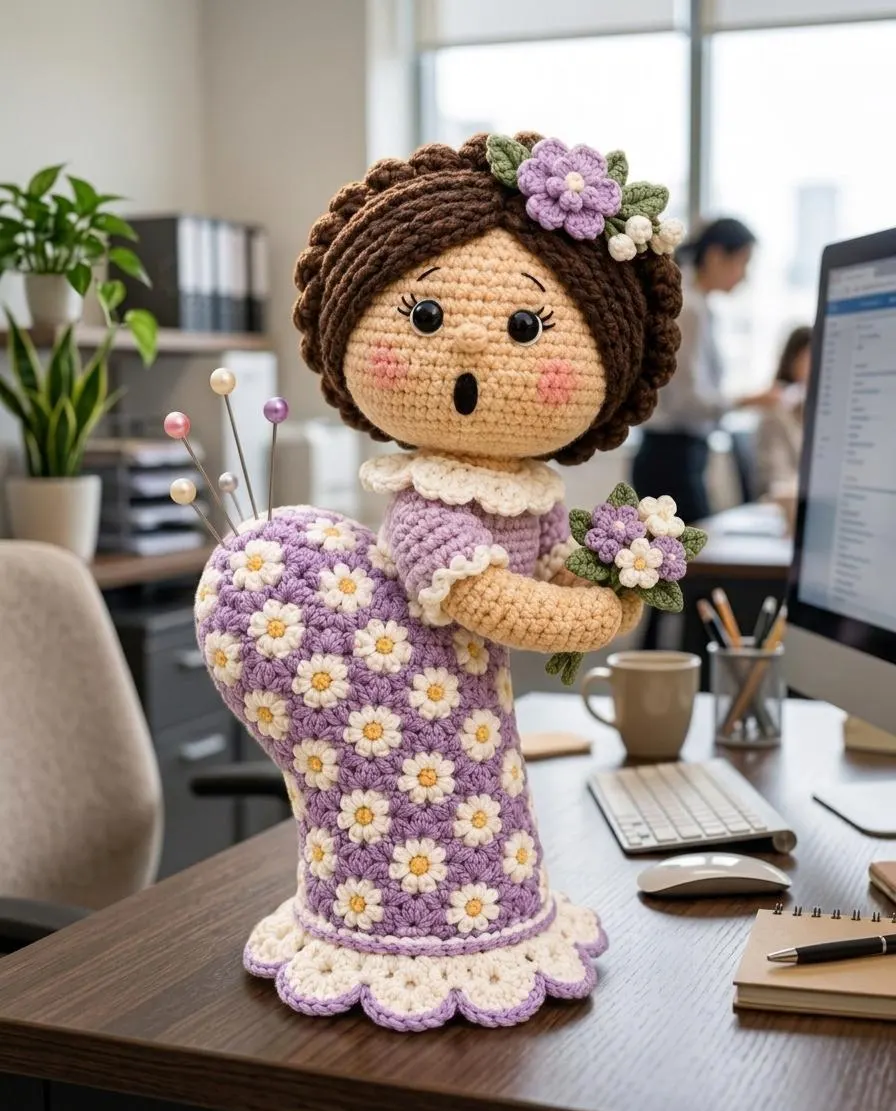 Daisy Garden Pincushion Doll Crochet Pattern, Amigurumi Sewing Accessory (PDF) - image 5