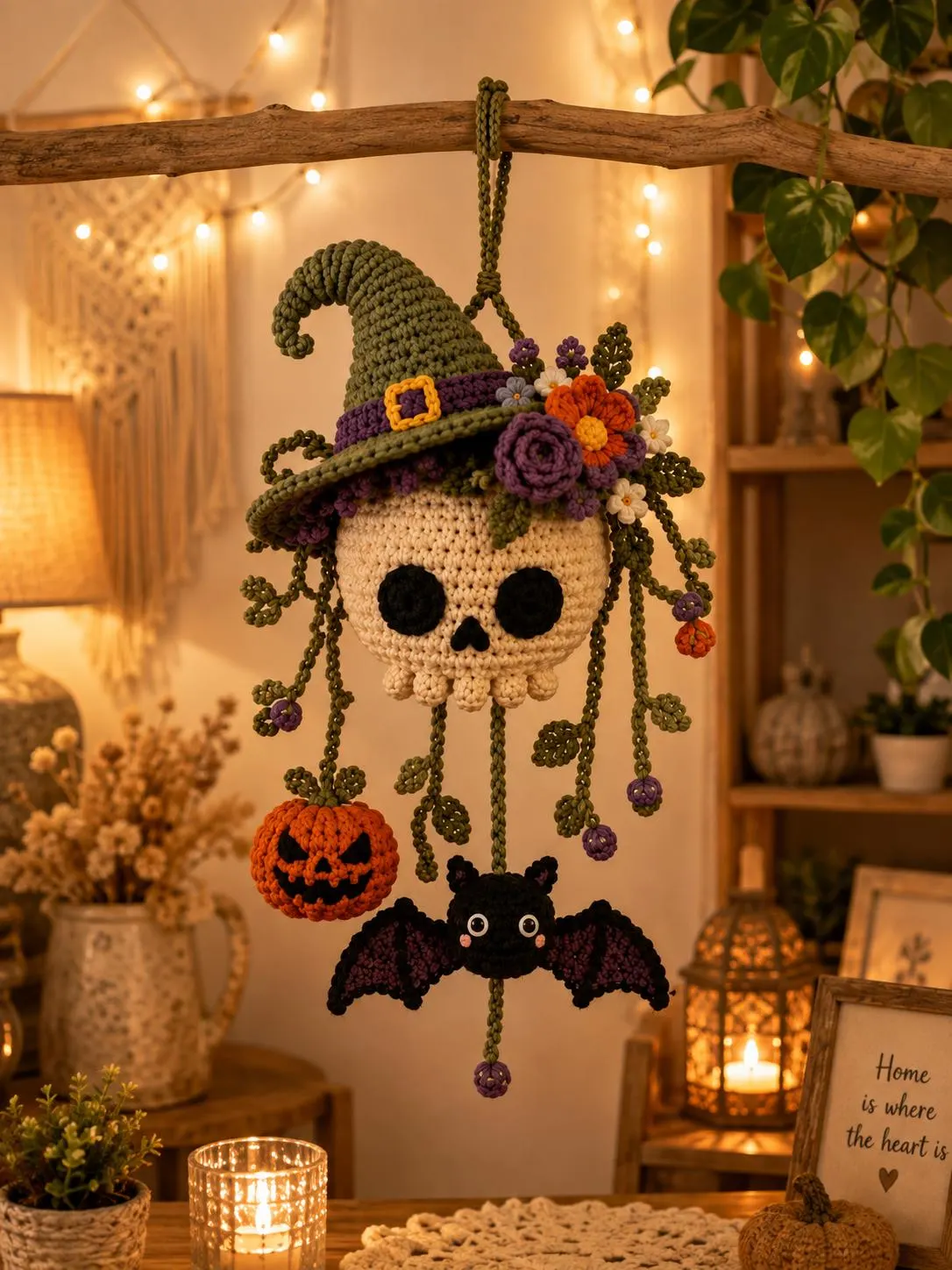 Witch Skull Amigurumi Crochet Pattern, Halloween Wall Hanger (Digital Download)